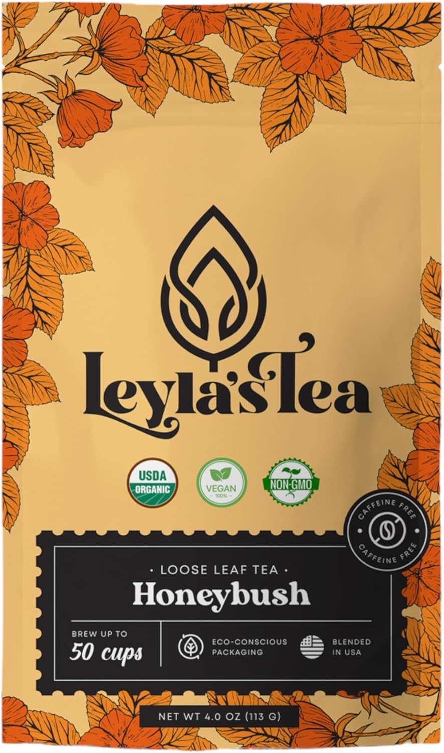 Organic Honeybush South African Herbal Tea Rooibos Loose Leaf Tea 4 OZ | Eco-Conscious Biodegradable Kraft Bag | by Leyla's Tea