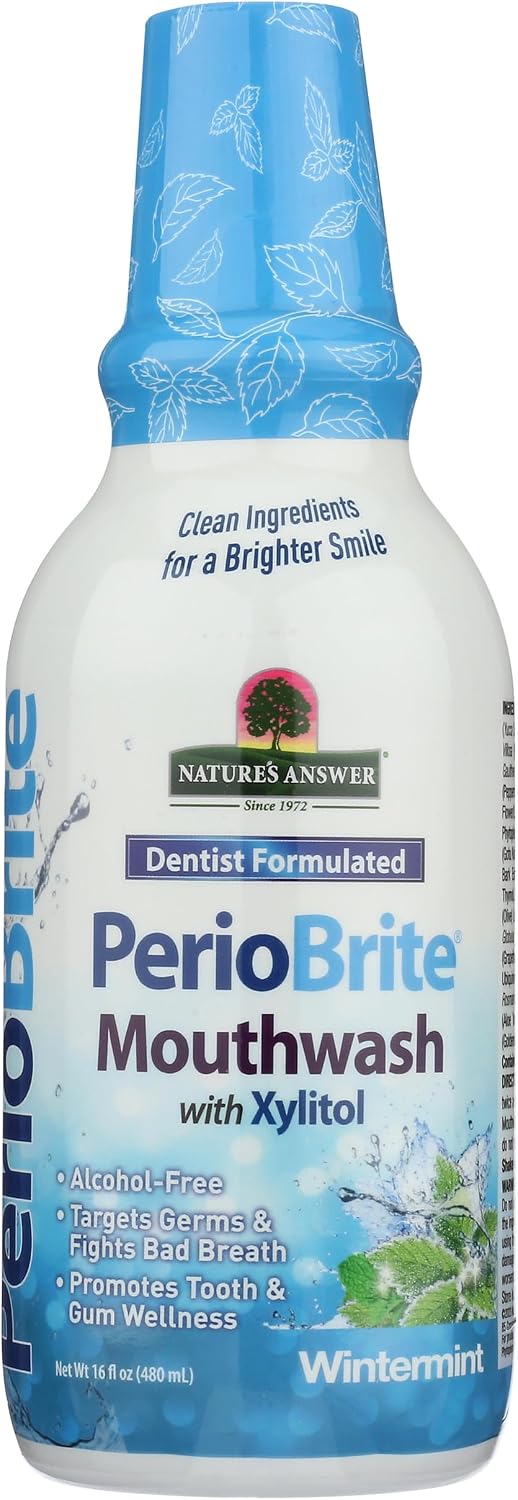 Nature's Answer Periobrite Winter Mint Mouthwash | Promotes Healthy Teeth & Gums| Fights Bad Breath | Fluoride-Free, Alcohol-Free, Gluten-Free & Vegan| No Artificial Preservatives 16oz