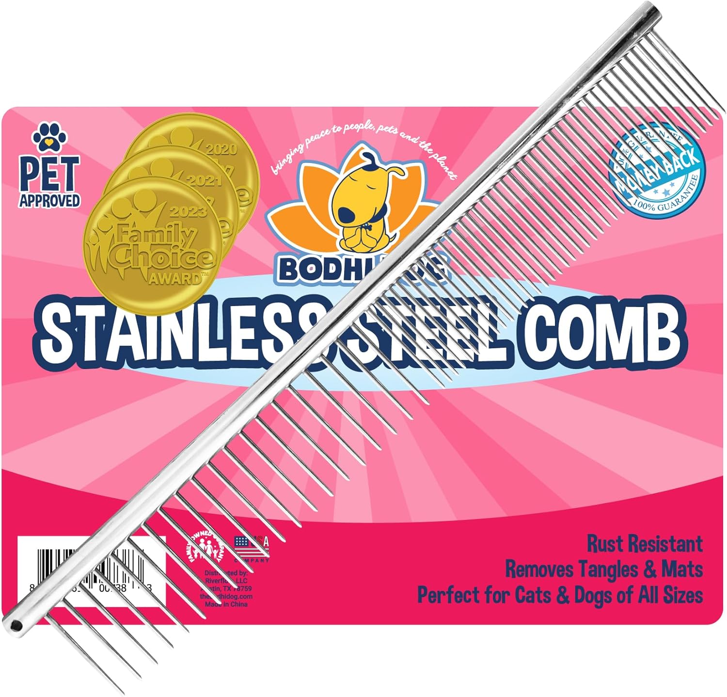 Bodhi Dog Stainless Steel Comb - Metal Detangler Grooming Brush for Dogs & Cats - Removes Knots, Tangles & Matted Fur - Ideal for Short & Long Hair - Reduces Shedding & Prevents Hair Breakage