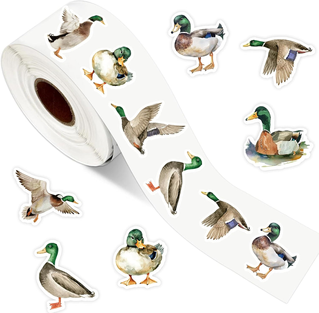 JarThenaAMCS 1000Pcs Mallard Duck Stickers Watercolor Duck Hunting Adhesive Label Decals for Birthday Baby Shower Party Card Envelope Sealing, 1.5 Inch