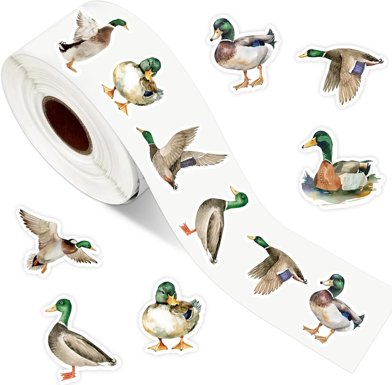 JarThenaAMCS 1000Pcs Mallard Duck Stickers Watercolor Duck Hunting Adhesive Label Decals for Birthday Baby Shower Party Card Envelope Sealing, 1.5 Inch
