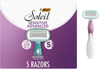BIC Soleil 5 Sensitive Women's Disposable 5-Blade Razors, 360 Degree Moisture Strips and Pivoting Head, 5-Pack