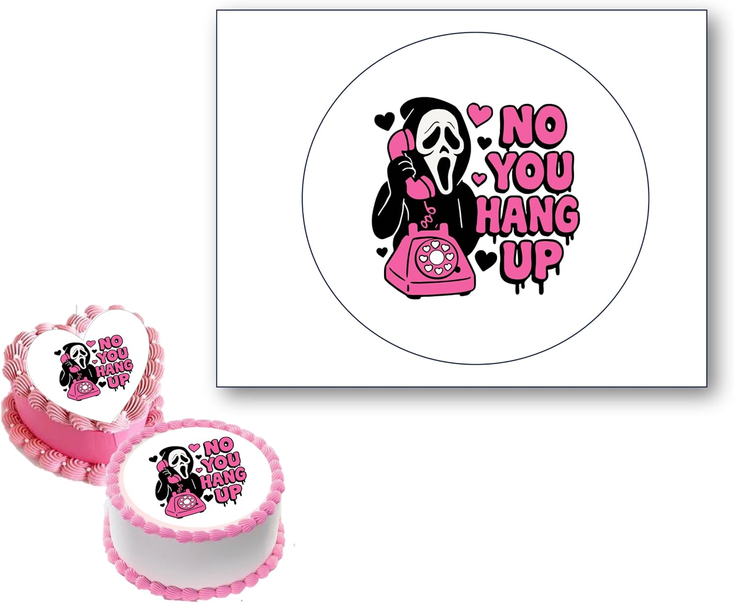 No you Hang up, Custom Edible image for cakes. Make your Own Cake Toppers, Different sizes, Birthday Cake Topper, Bento cake,Halloween spooky scary movie theme.