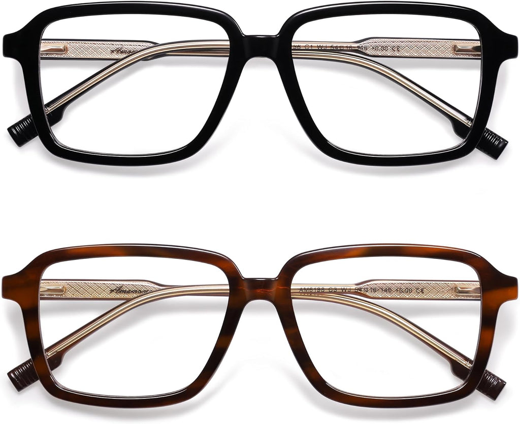 AMOMOMA 2 Pack Retro Reading Glasses for Women Men,Rectangle Blue Light Computer Reader Frame AM6198