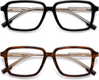 AMOMOMA 2 Pack Retro Reading Glasses for Women Men,Rectangle Blue Light Computer Reader Frame AM6198