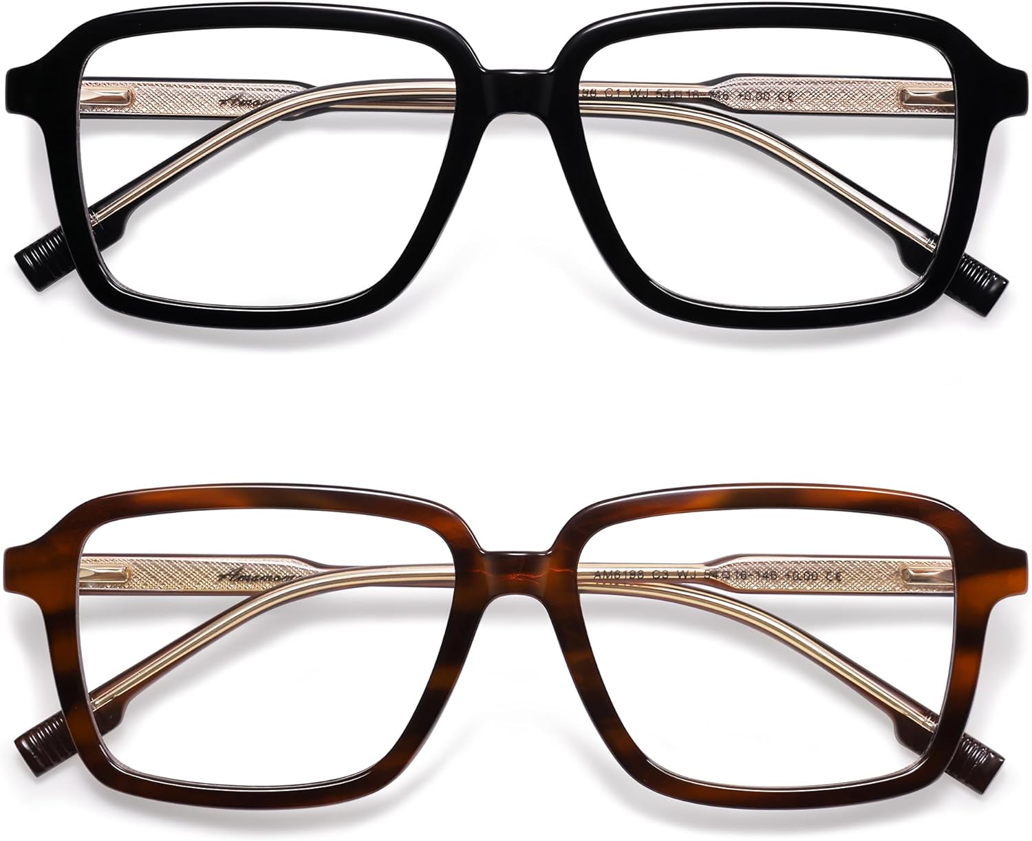 AMOMOMA 2 Pack Retro Reading Glasses for Women Men,Rectangle Blue Light Computer Reader Frame AM6198