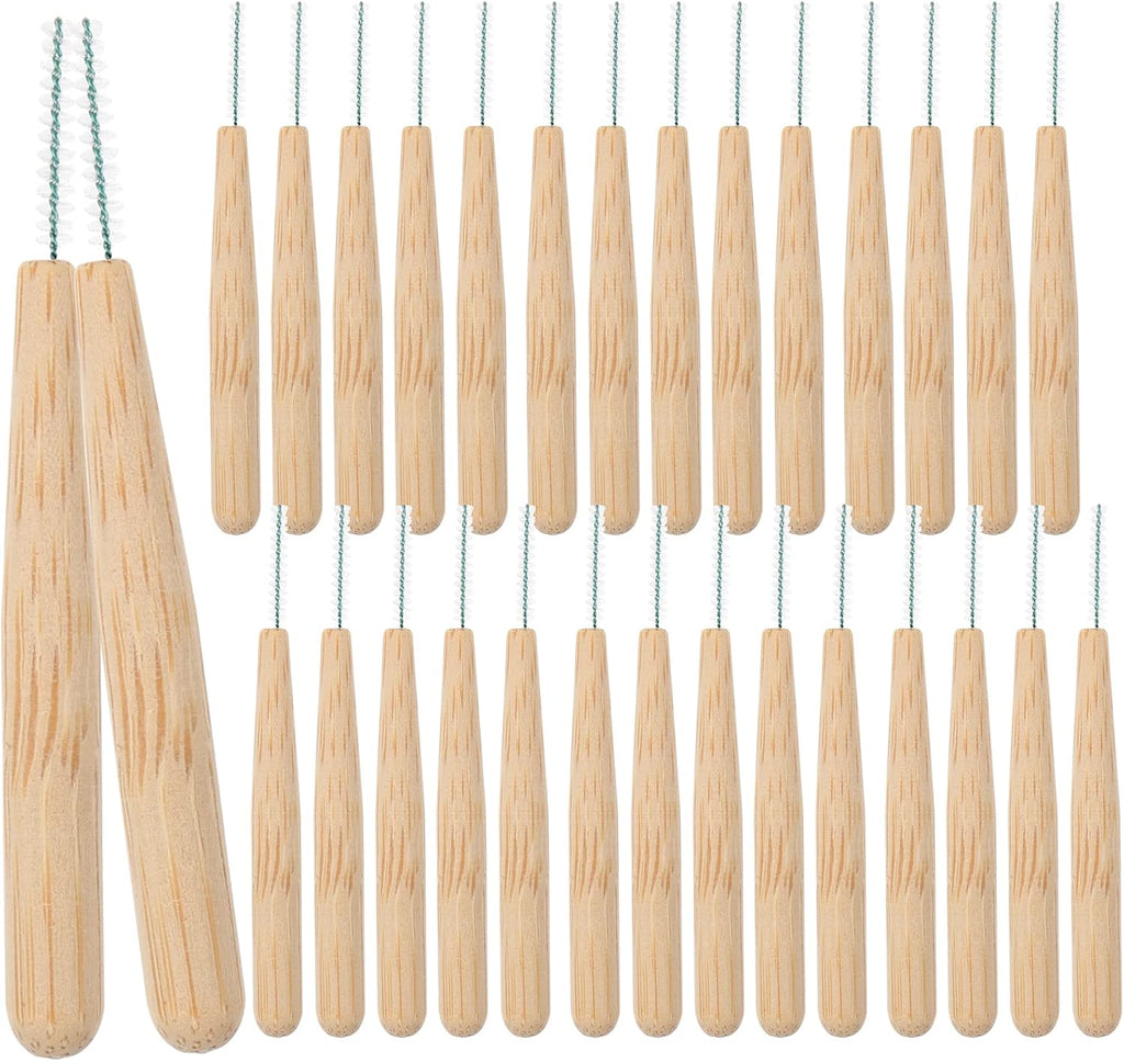 HEALLILY 30pcs Interdental Brushes with Bamboo Handle 1.0mm Between Teeth Toothbrush Oral Hygiene Cleaner Gingival Dental Floss Pick for Personal Health Care