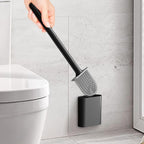 Toilet Brush and Holder Set,Flexible Toilet Bowl Brush Head with Silicone, Compact Size for Storage and Organization,Ventilation Slots Base Black