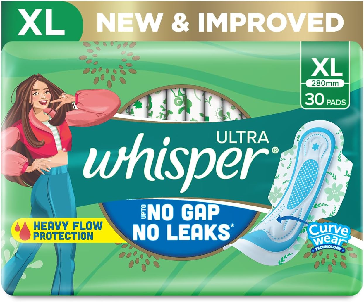 Whisper Ultra Clean Sanitary with Wings - 30 Pieces (XL)