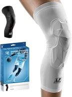 LP SUPPORT IM710 Shield Padded Leg Compression Sleeve, Ergonomic Knee Pad Support for Basketball, Volleyball, Running, Gym Workouts, Breathable Elastic Fabric for Men & Women (White, M, 1-Pcs)