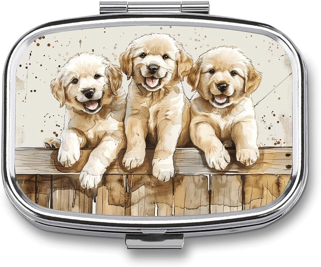 Three Small Dogs Print Pill Box Medicine Pill Organizer Small Pill Case Travel Pill Container Portable Pill Case for Pocket 2 Compartment Pill Holder Pill Boxes for Travel