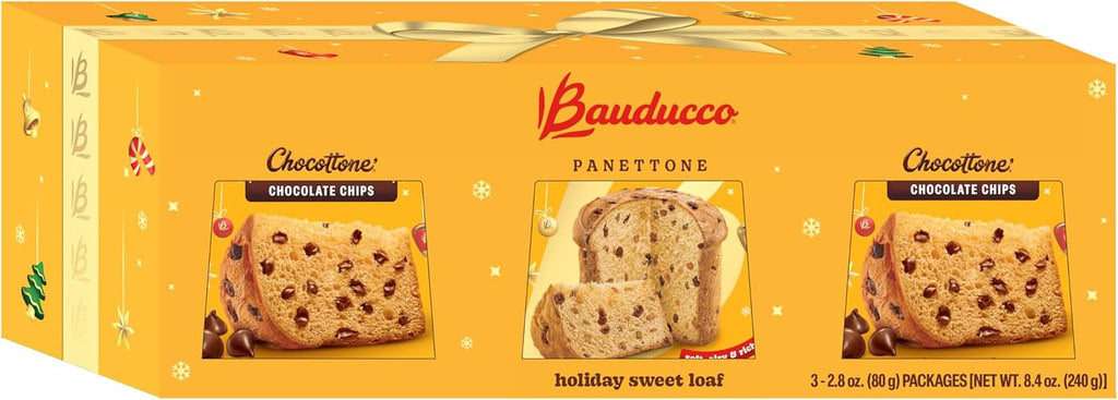 Bauducco Mini Panettone Assortment, 8.4 oz (Pack of 3) - 1 Panettone & 2 Chocottone - Snack Size Soft and Moist Authentic Italian Breads - Traditional Recipe