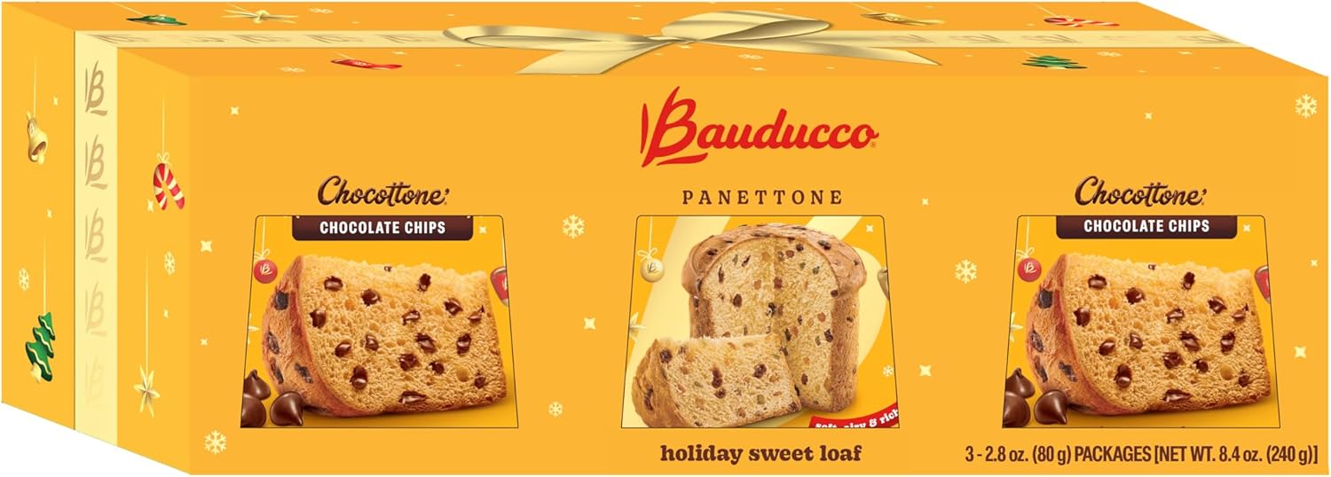 Bauducco Mini Panettone Assortment, 8.4 oz (Pack of 3) - 1 Panettone & 2 Chocottone - Snack Size Soft and Moist Authentic Italian Breads - Traditional Recipe