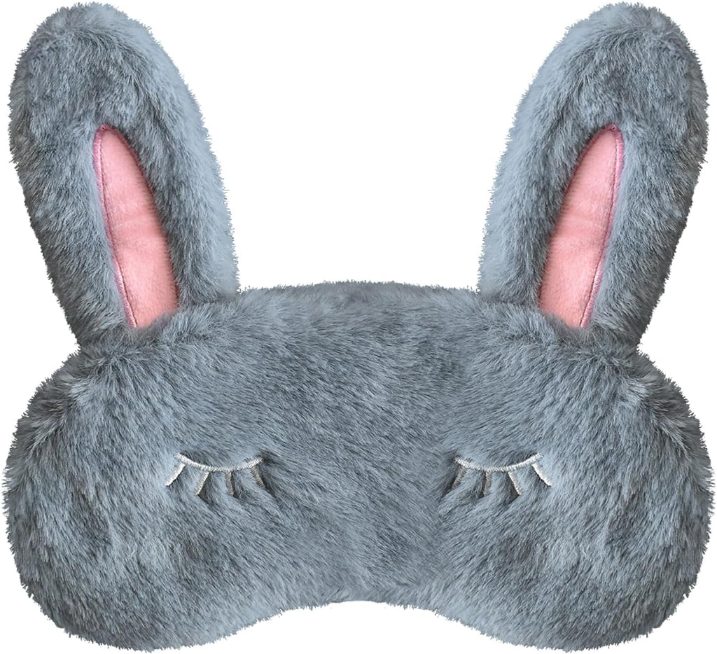 Cute Animal Sleeping Mask Sleep Mask, Soft Plush Rabbit Eye Mask for Travel Nap Sleeping Blindfold Eye Cover Eyeshade for Adult Kids Girls Teens Men Women - Rabbit, Gray