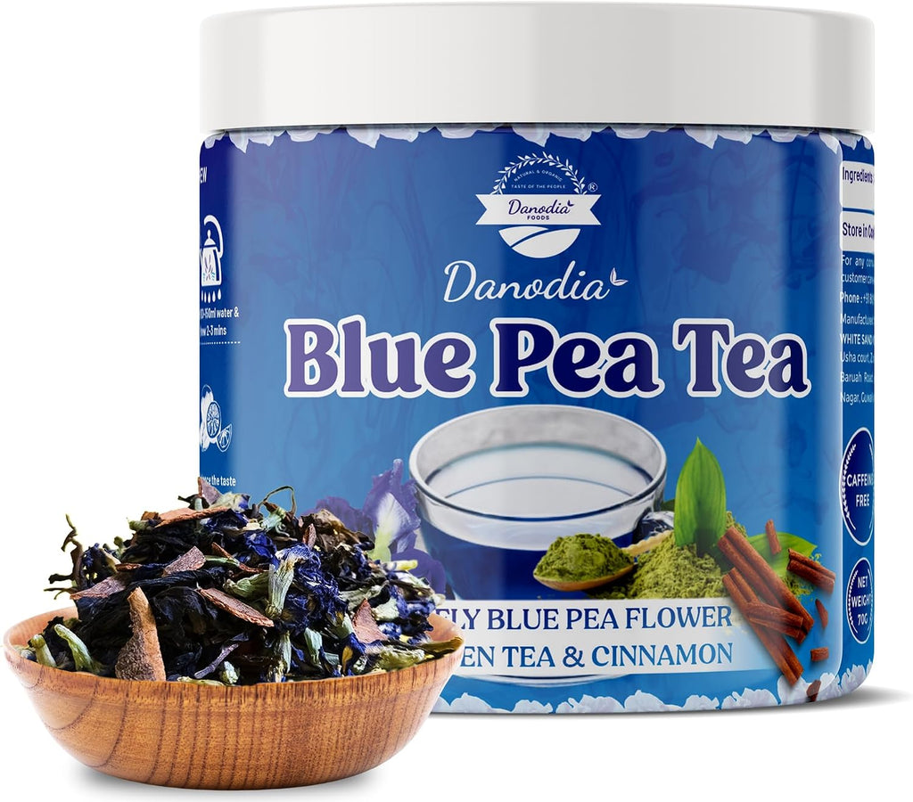 Danodia Foods Blue Pea Tea with Wild Green Tea & Cinnamon (2.5oz/70g) | Naturally Caffeine-Free Herbal Infusion Butterfly Tea | Color-Changing | Warm & Aromatic | Hot & Iced | No Additives