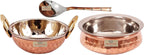 bona fide copper Serving Bowl,Stainless Steel Hammered Karahi and bowl Indian Dishes Serve Ware and tableware(7 inch diameter,(500 ml each) with serving spoon,copper bowl small set only for serving