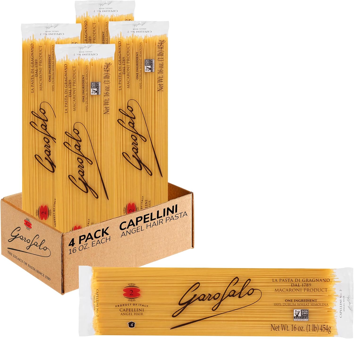 Garofalo – Premium Durum Wheat Semolina Capellini, Angel Hair Pasta, Italian Made, Bronze-Drawn, Al-Dente, One-Ingredient Pasta (4 pack)