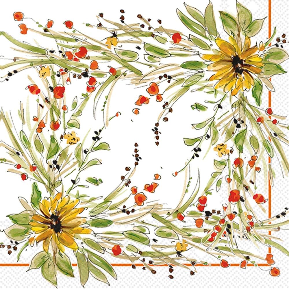 IHR Ideal Home Range Party Napkins Disposable 3-Ply Paper Lunch Napkin Pack, 6.5" x 6.5", Sunflower Medley, 20-Count