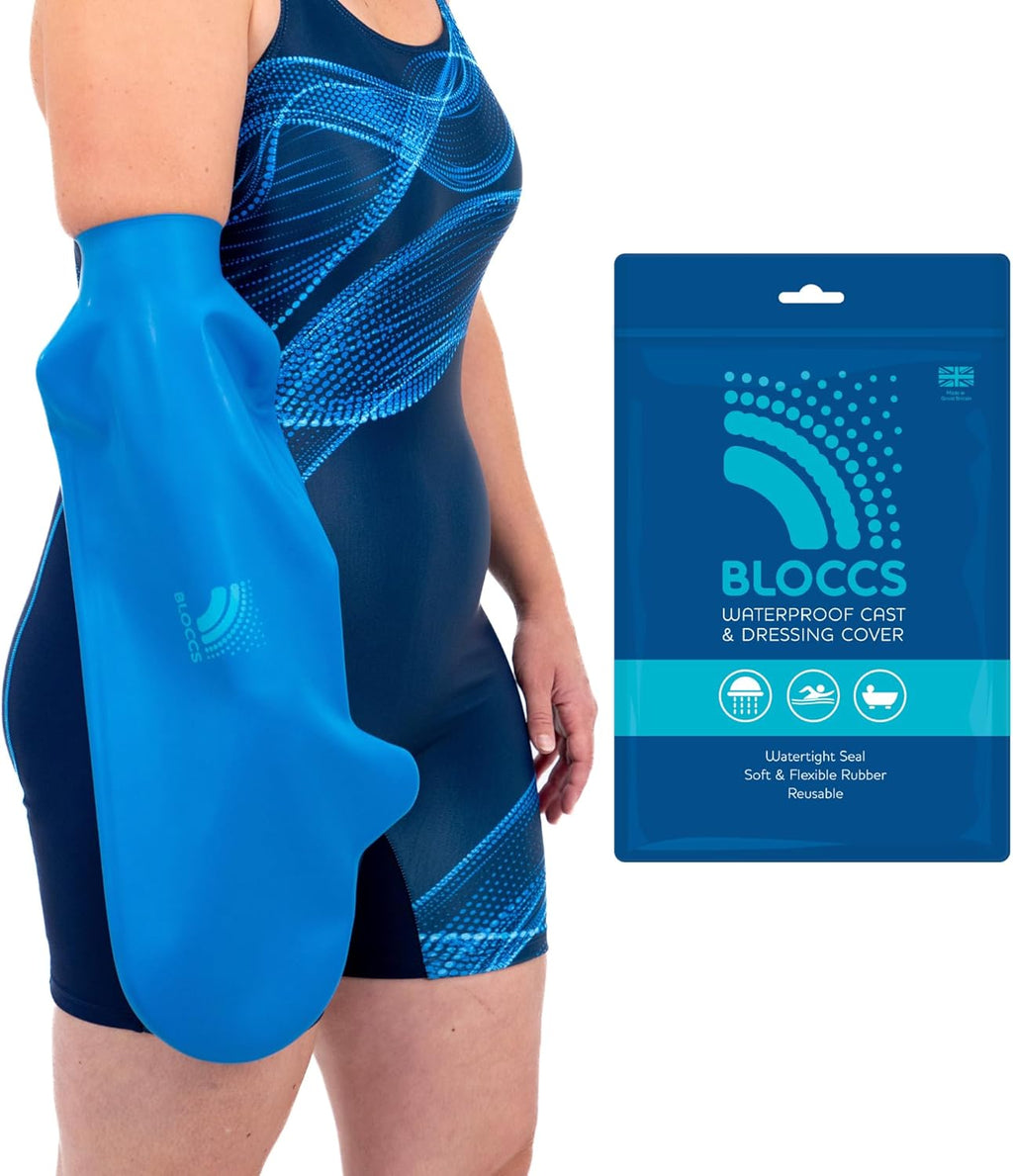 BLOCCS 100% Waterproof Cast Covers for Shower Arm - Swim Cover, Cast Bag for Bath. Durable Cast Sleeve for Swimming - #ASA70 - Adult Short Arm
