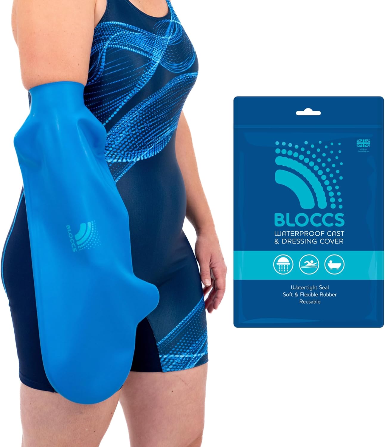 BLOCCS 100% Waterproof Cast Covers for Shower Arm - Swim Cover, Cast Bag for Bath. Durable Cast Sleeve for Swimming - #ASA70 - Adult Short Arm