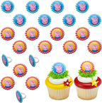 DecoPac Peppa Pig Siblings Rings, Cupcake Decorations Featuring Peppa and George, Blue and Yellow 3D Food Safe Cake Toppers – 24 Pack
