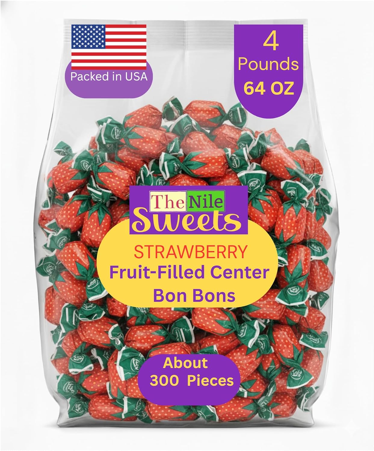 Arcor Strawberry Bon Bons by The Nile Sweets | 4 lbs of Strawberry Filled Hard Candy | Individually Wrapped Bon Bons | Deliciously Sweet Candy from Argentina (4 POUND)