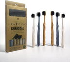 Pursonic Wide Head Toothbrush Set with Cedarwood Wooden Handle & Soft Charcoal Bristles - Travel Friendly Natural Oral Care Brushes with Comfortable Grip Design for All Age Groups - Pack of 6