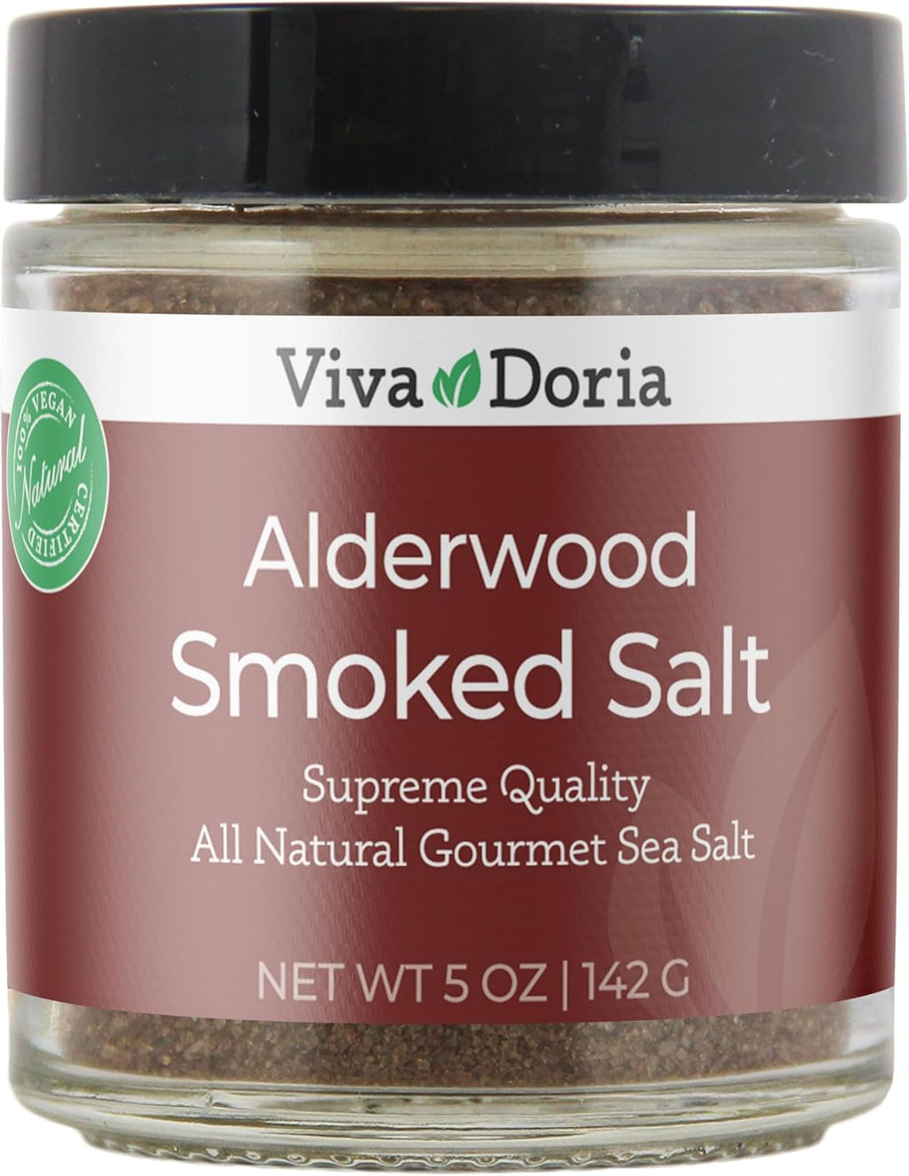 Viva Doria Alder Smoked Sea Salt, Alderwood Smoked Salt, Fine Grain, 5 Oz Glass Jar