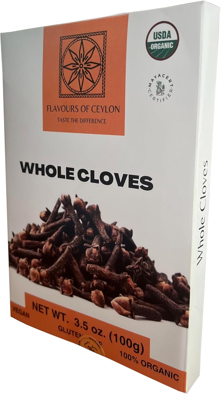 Flavours of Ceylon – Ceylon Whole Cloves – Hand Picked – 100 Grams (3.5 oz) Pure Ceylon Cloves – Made in Sri Lanka – 100% USDA Organic Certified – For Tea, Cooking