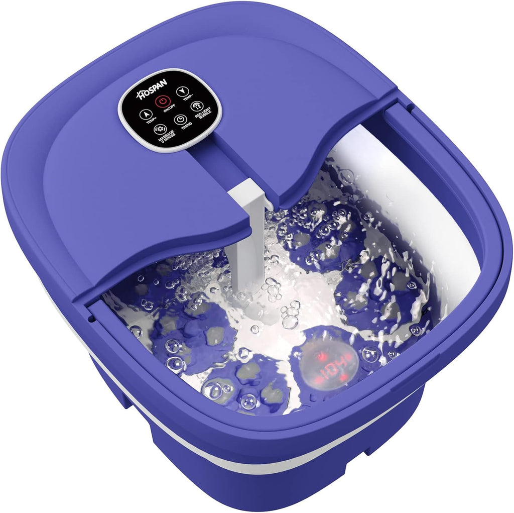 HOSPAN Collapsible Foot Spa Electric Rotary Massage, Foot Bath with Heat, Bubble, Remote, and 24 Motorized Shiatsu Massage Balls. Pedicure Foot Spa for Feet Stress Relief - FS02A