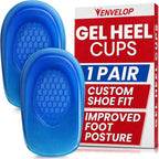 Vive Envelop Gel Heel Cups - Heel Cushion for Women, Men, Bone Spur, Plantar Fasciitis Support - Shoe Inserts Provide Foot Pain Relief for Achilles, Feet Arch, Kids - Shock Absorbing Protector Pad