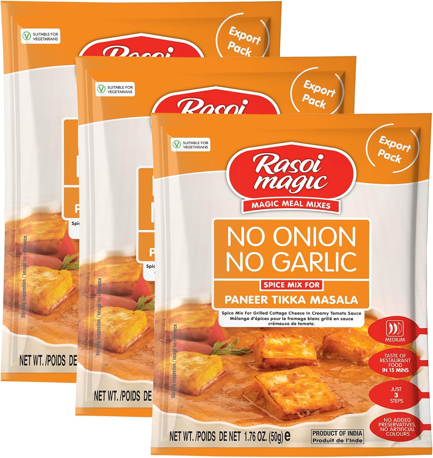 Rasoi Magic Spice Mix for NONG Paneer Tikka Masala (Pack of 3) | Ready to cook | No Added Preservatives, No Artificial Colors | Restaurant like Flavors in 15 minutes| Ready-to-cook Mix | 50g Each Packet