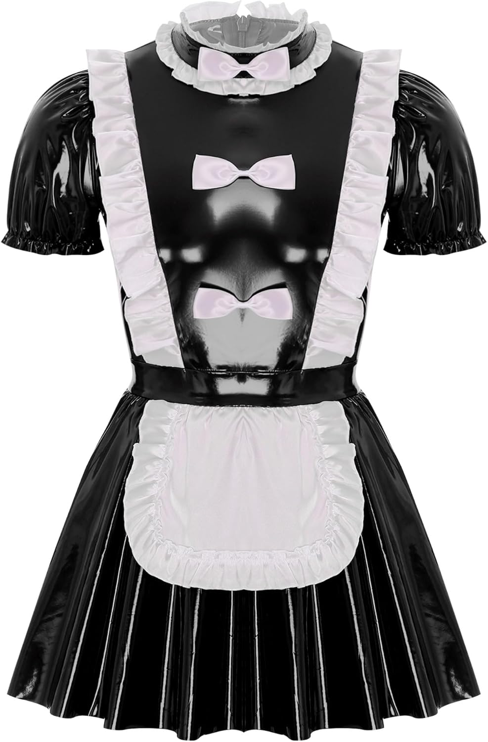 YiZYiF Mens Sissy Wet Look Lace French Maid Bodysuit Roleplay Cosplay Lingerie Costumes Leotard