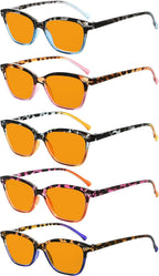 Eyekepper 5 Pack Blue Lens Glasses Women Screen Light Filter Blocking UV Rays Readers for Reading Computer Orange Tinted +2.00