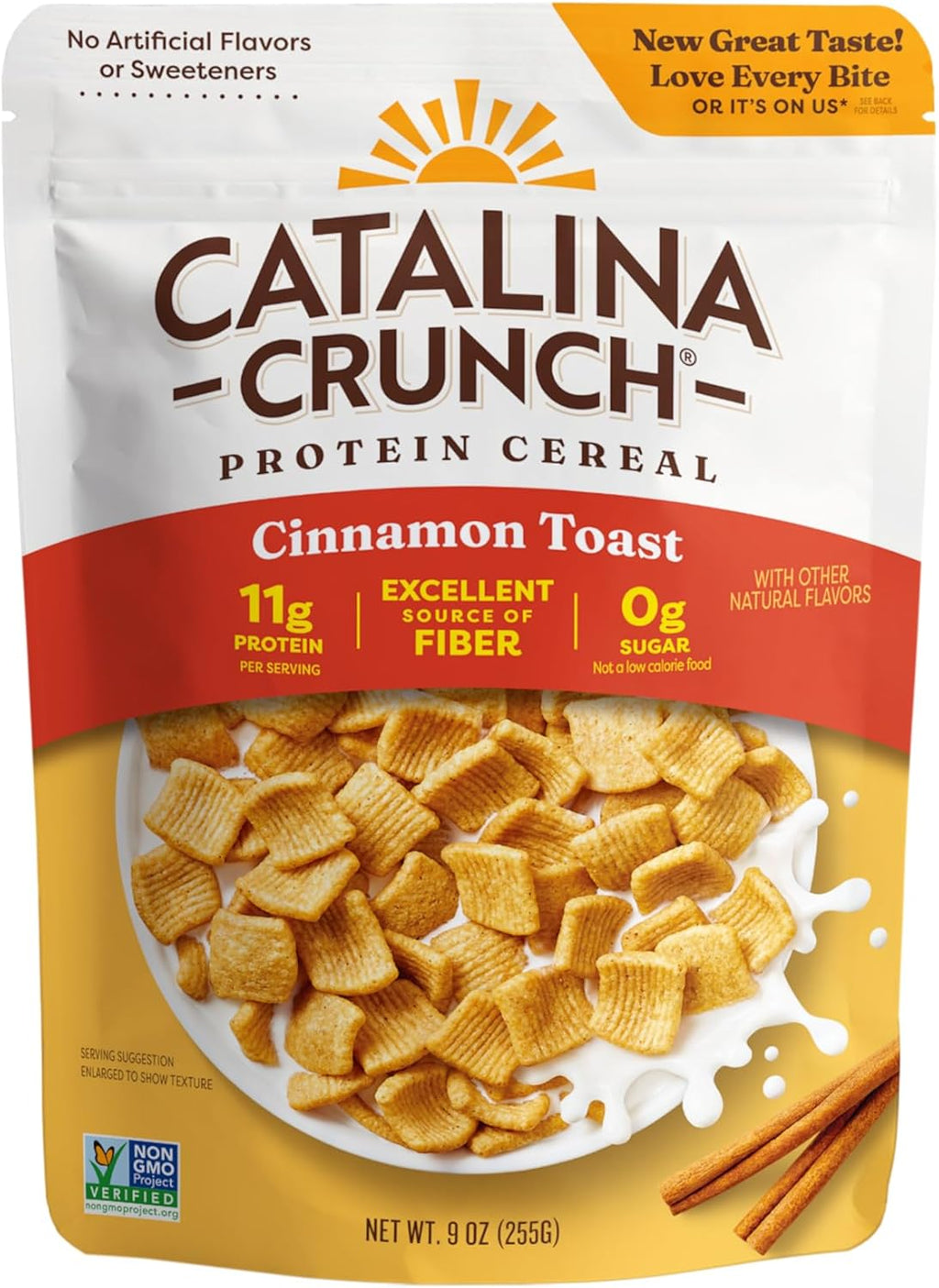 Catalina Crunch Protein Cereal | Sugar Free Breakfast Cereal with 11g of Protein | Gluten Free, Keto Friendly | Cinnamon Toast - 9 oz. Bag (Pack of 1)