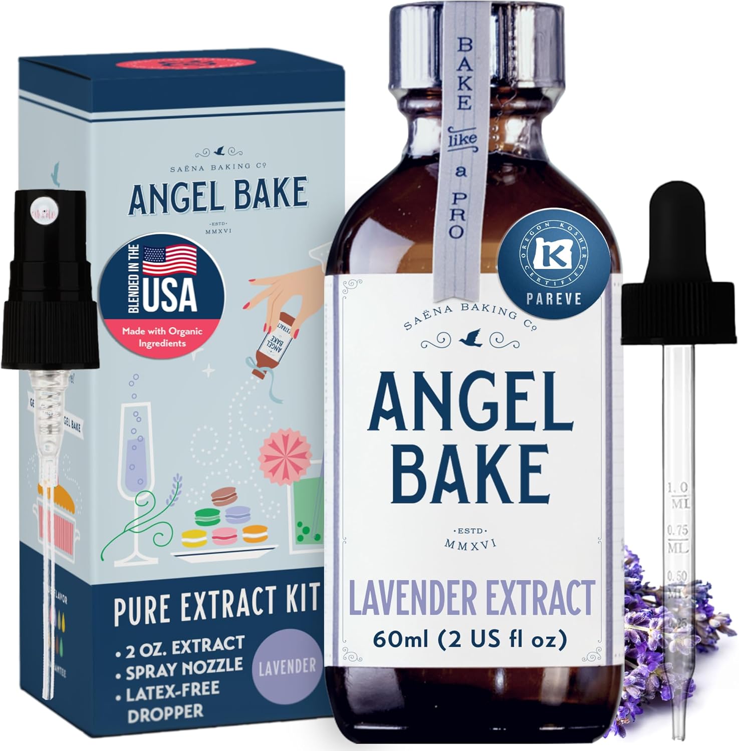 Angel Bake Pure Bulgarian Lavender Extract for Baking and Mixology, 200 Servings Culinary Aromatics with Spritzer and Dropper, Keto Friendly, Vegan, Gluten Free, 2 Oz