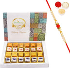 Ghasitaram Gifts Rakhi Gifts for Brothers Chocolate Dryfruit Bites 24 pcs with Pearl Beads Rakhi