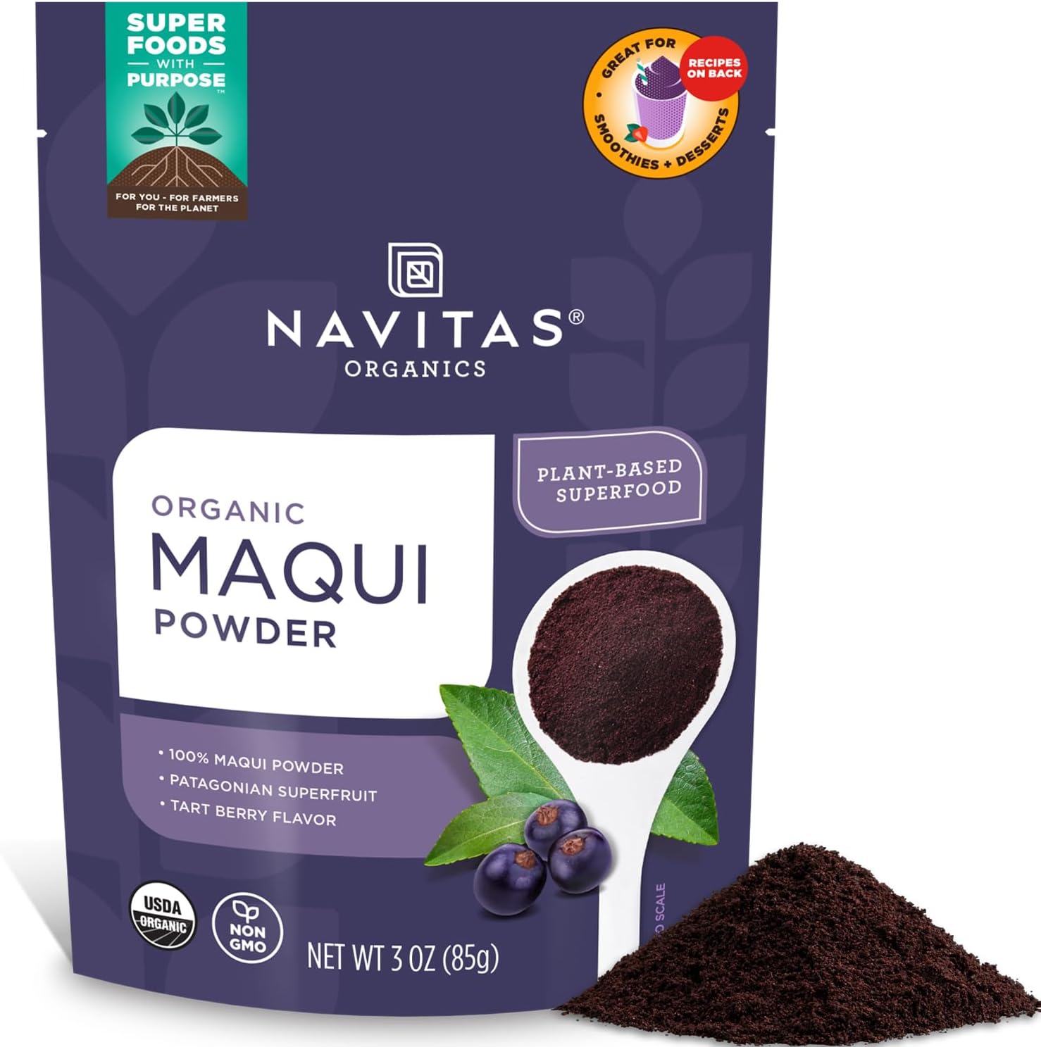 Navitas Organics Maqui Powder, 3 oz. Pouch, 17 Servings — Organic, Non-GMO, Freeze-Dried, Gluten-Free