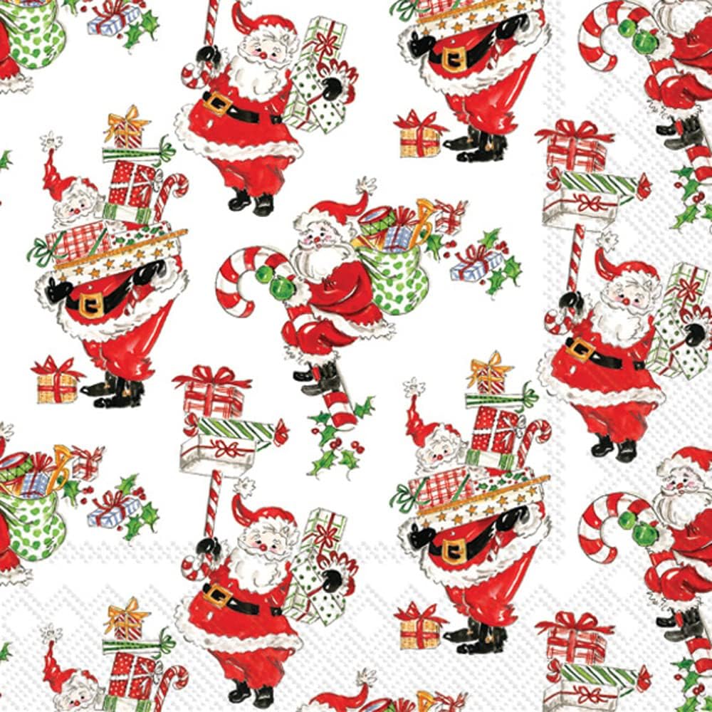 IHR Ideal Home Range Party Napkins Rosanne Beck Holiday Collection Disposable 3-Ply Paper Lunch Napkin Pack, 6.5" x 6.5", Holly Jolly Santas, 20-Count
