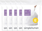 simplehuman Code E 100 Count, Dispenser Pack Custom Fit Liners, Drawstring Trash Bags, 20 Liter / 5.3 Gallon, White