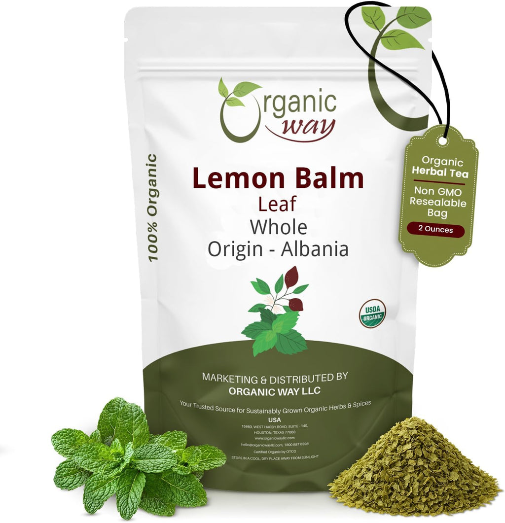 Organic Way Lemon Balm Leaf Whole (Melissa officinalis) - Herbal Tea | Organic & Kosher Certified | Vegan | Raw, Non GMO & Gluten Free | USDA Certified | Origin - Albania (2 Ounce (Pack of 1))