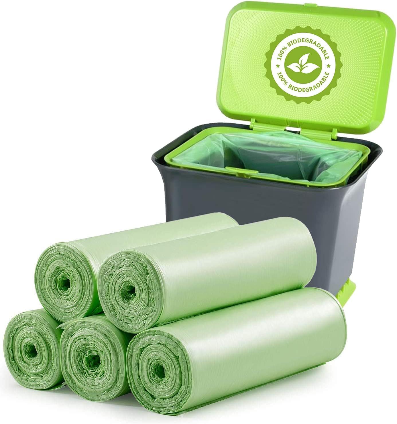 Small Trash Bags 1.2 Gallon - 120 Counts Bathroom Trash Bags Mini 5L Garbage Bags Biodegradable Food Waste Bags Compost Strong Bin Liner Recycle Rubbish Bag for Home Kitchen Office Pet, Green