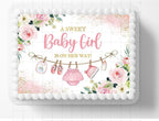 Sweet Baby Girl Pink Clothes Line Themed Edible Image, Birthday Cake Topper Frosting Sheet Icing Paper Cakes Decoration Edible Cake Sticker Decal 10" by 8"