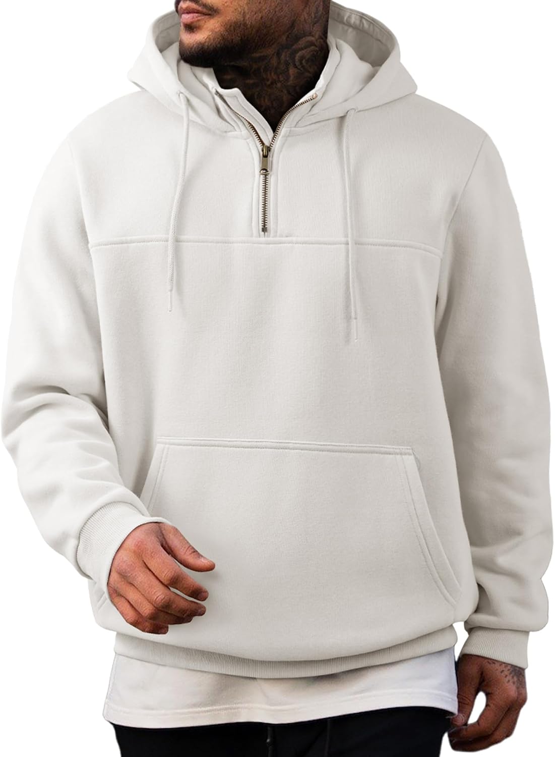 JMIERR Mens Casual Cotton Hoodies Drawstring Quarter Zip Pullover Sweatshirts