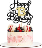 1Pc Happy 13th Birthday Cake Topper Black Gold Glitter Cheers to 13 Years Birthday Cake Pick 13 Official Teenager Cake Decoration for Happy 13th Birthday Anniversary Party Supplies
