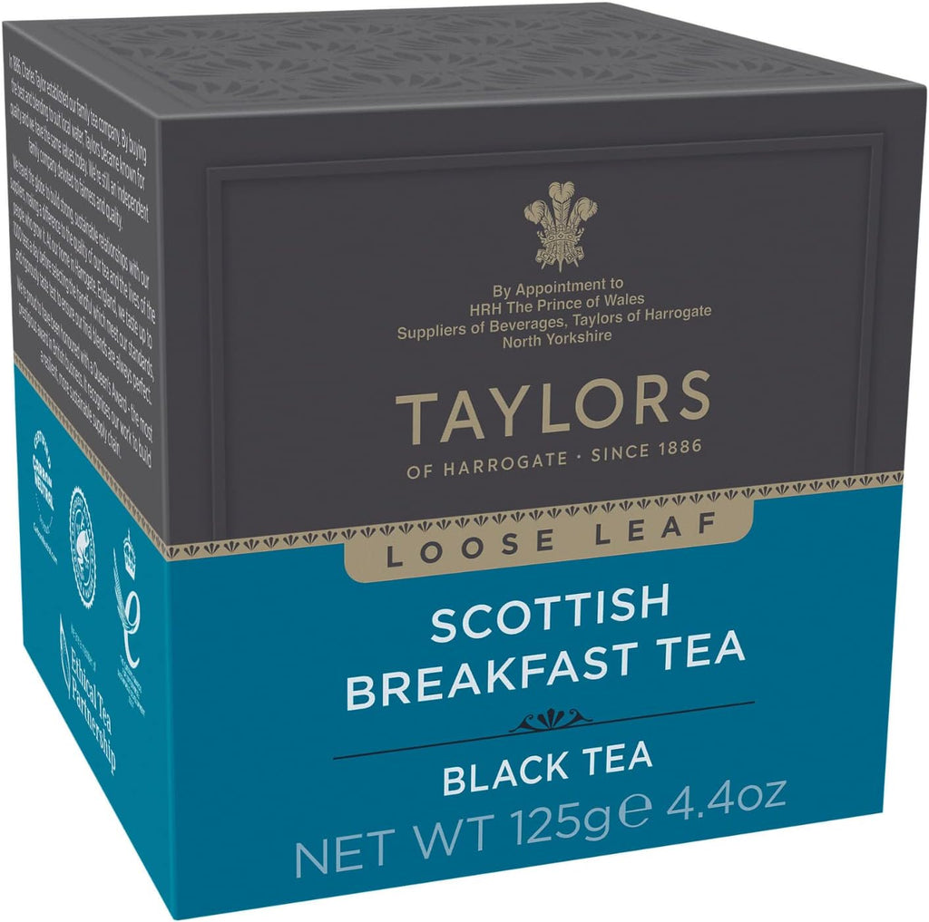 Taylors of Harrogate Scottish Breakfast, Black Tea, Loose Leaf, 4.41 Ounce Carton (Pack of 6), Strong, malty and full, Caffeinated, Premium Whole Leaf Tea