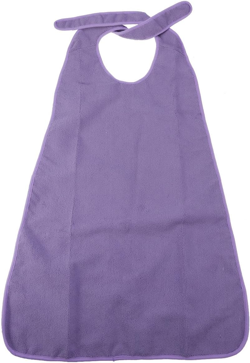 FRCOLOR Unisex Adult Bibs for Men Women Eating Cloth Mealtime Protector Washable Apron Reusable Large Towel Dining Clothing Protector for Elderly Senior Purple