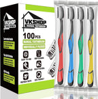 100 Bulk Charcoal Toothbrushes, Individually Wrapped Travel Toothbrush Set for Adults Kids, Disposable Manual Toothbrushes Set (4 Colors)
