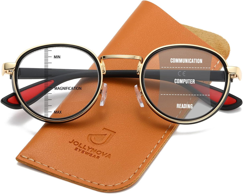 JOLLYNOVA HD7 Progressive Multifocal Reading Glasses CC530, No-Line Readers, Blue Light Blocking, Near to Far Vision