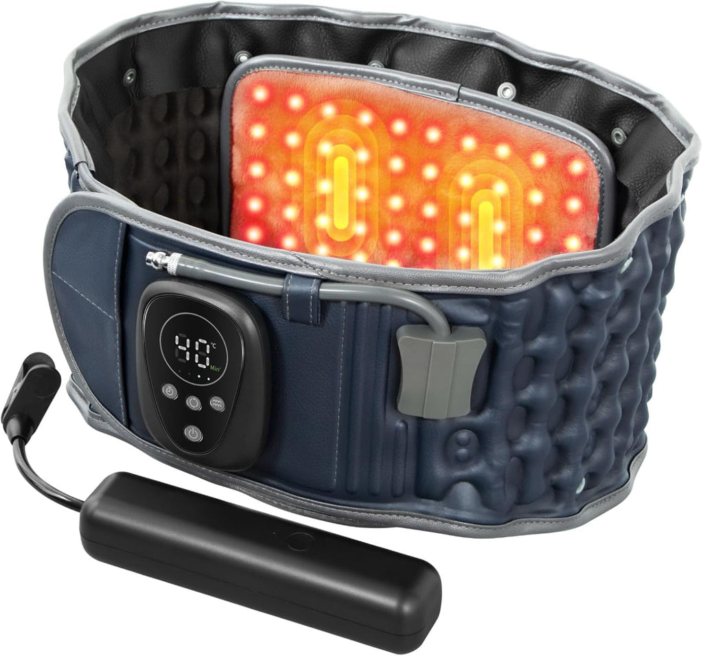 HONGJING Red Light Massage Decompression Belt for Lower Back Pain Relief, Heated Lumbar Support Brace Inflatable Back Reliever with Electric Pump, One Sizes Fits 29-49 Waist